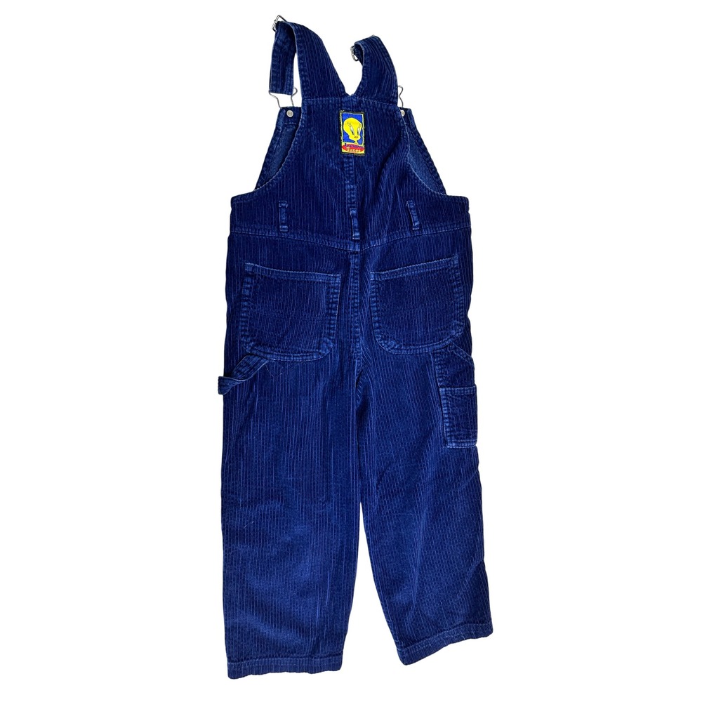 Vintage 80s 90s Looney Tunes Tweety Bird Blue Corduroy Overalls Kids Bibs 7 - Picture 11 of 11